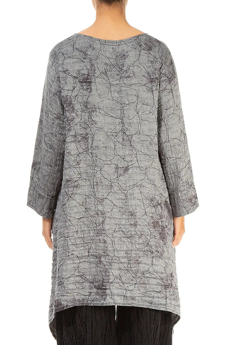 Dropped Edge Silver Marble Crinkled Silk Tunic 2