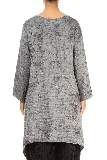 Dropped Edge Silver Marble Crinkled Silk Tunic 2