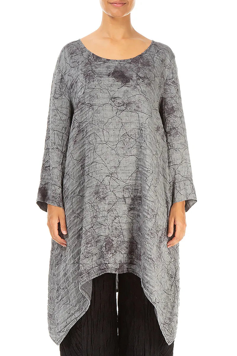 Dropped Edge Silver Marble Crinkled Silk Tunic 1