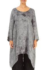 Dropped Edge Silver Marble Crinkled Silk Tunic 1