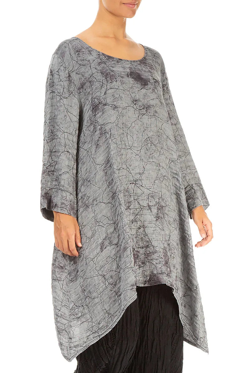 Dropped Edge Silver Marble Crinkled Silk Tunic 3