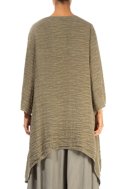 Dropped Edge Silver Sage Crinkled Silk Tunic