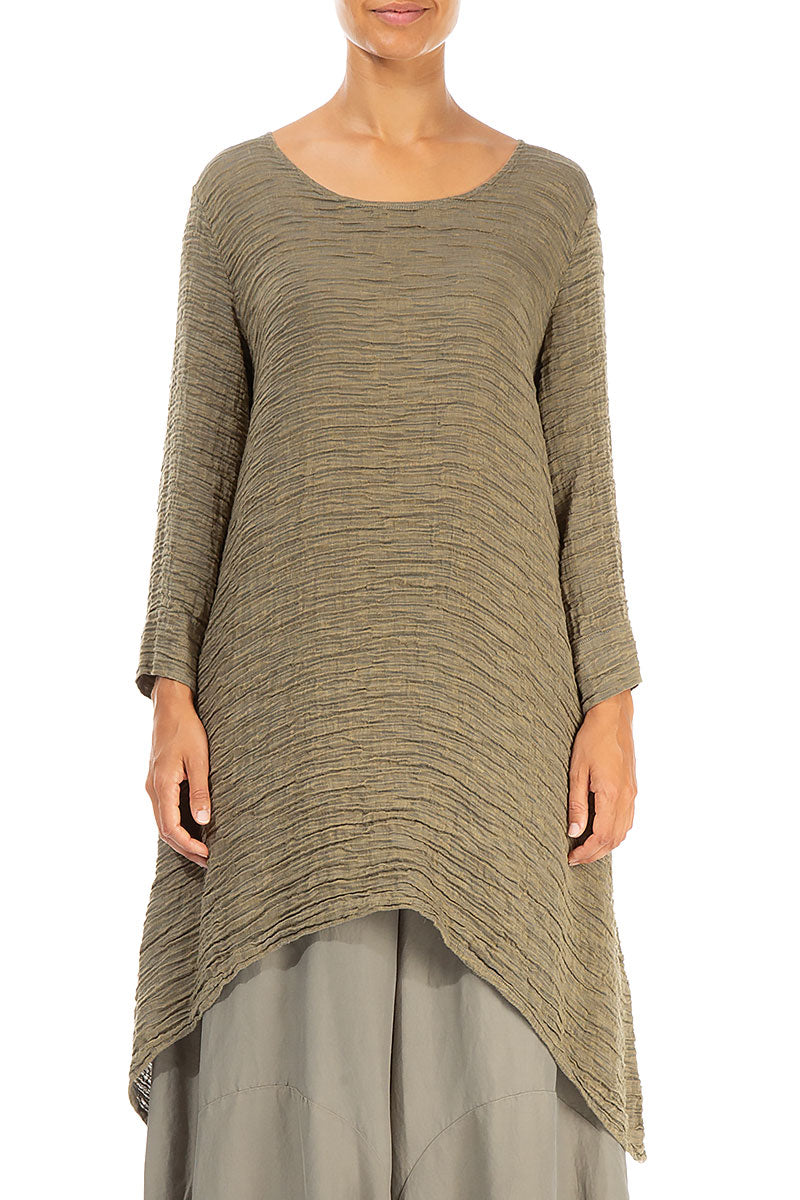 Dropped Edge Silver Sage Crinkled Silk Tunic