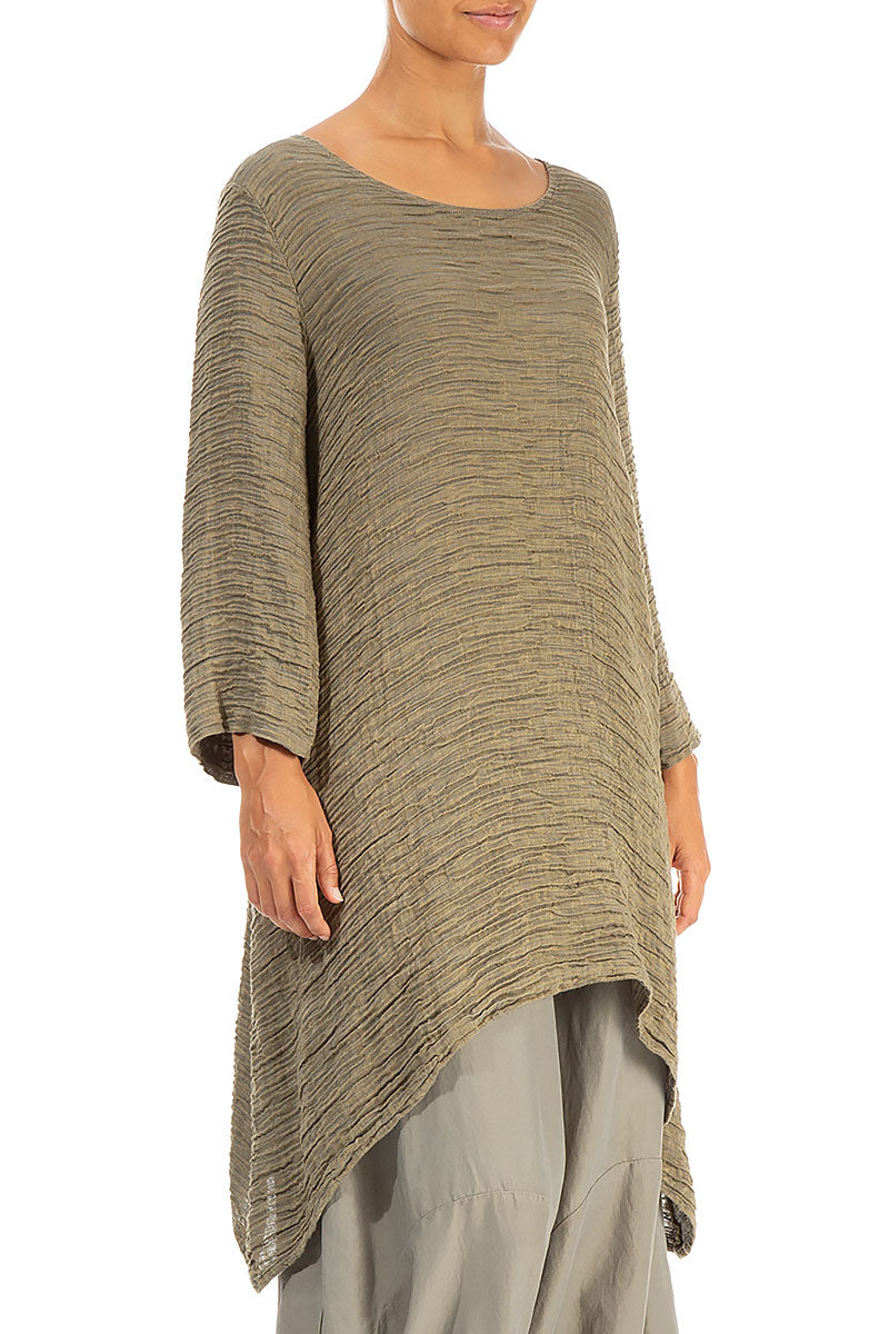 Dropped Edge Silver Sage Crinkled Silk Tunic