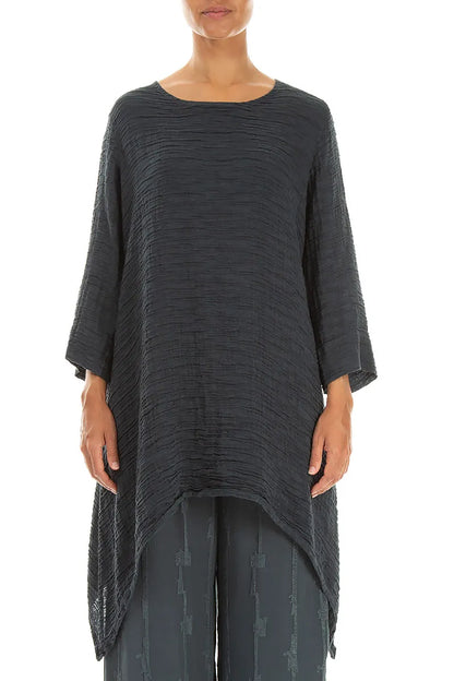 Dropped Edge Slate Crinkled Silk Tunic