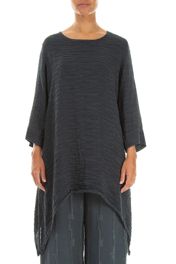Dropped Edge Slate Crinkled Silk Tunic 1