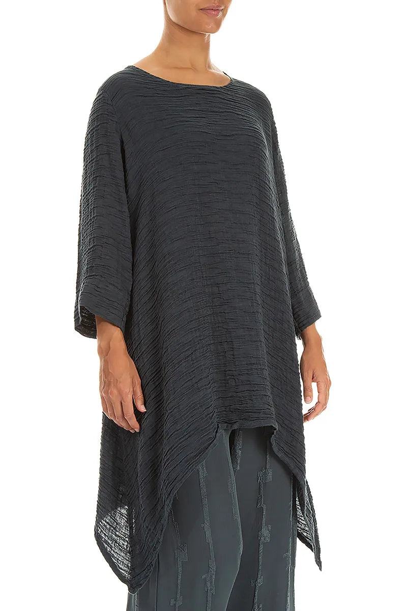 Dropped Edge Slate Crinkled Silk Tunic