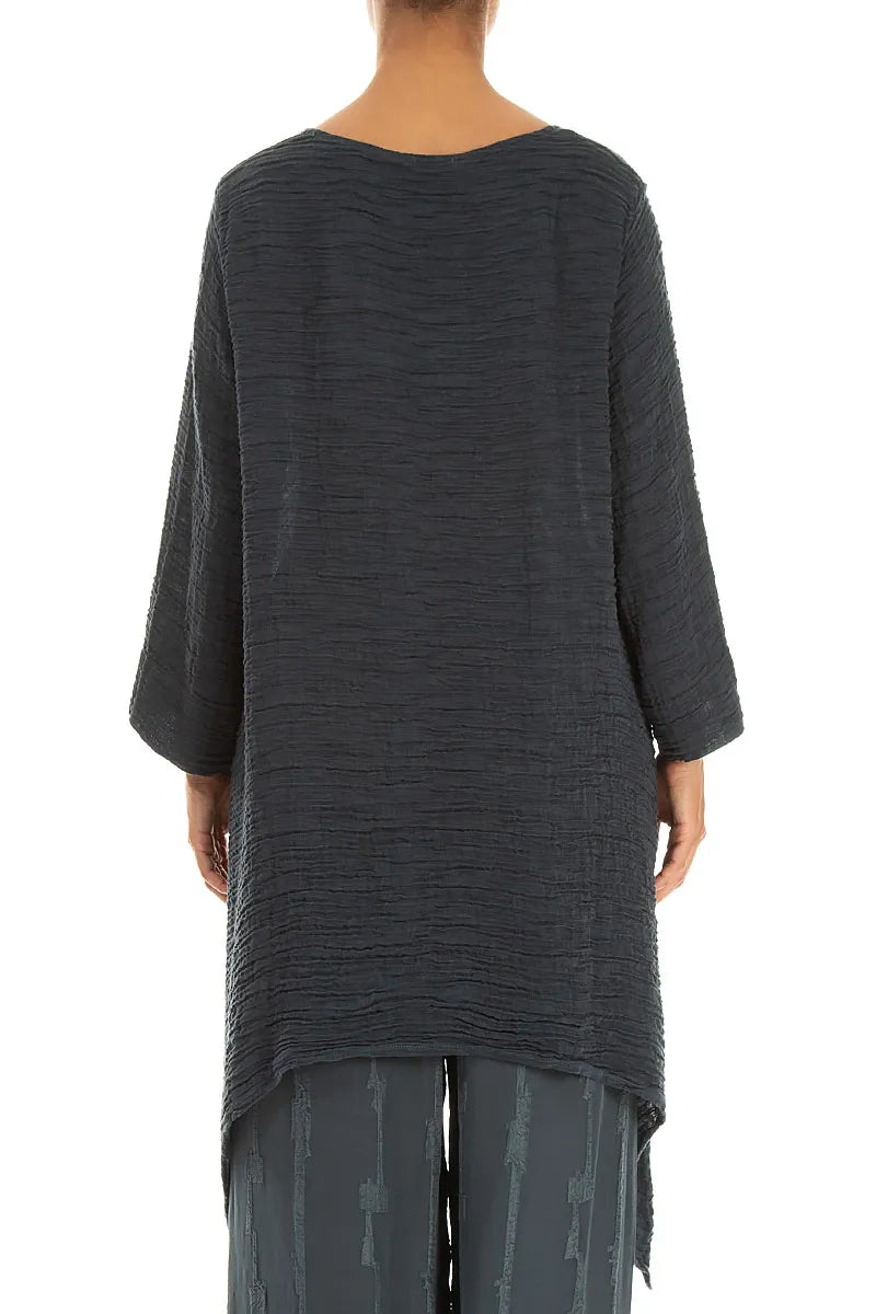 Dropped Edge Slate Crinkled Silk Tunic