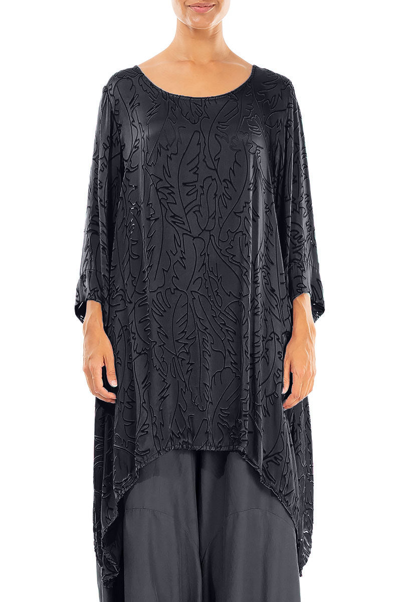 Dropped Edge Slate Devoré Feather Silk Tunic