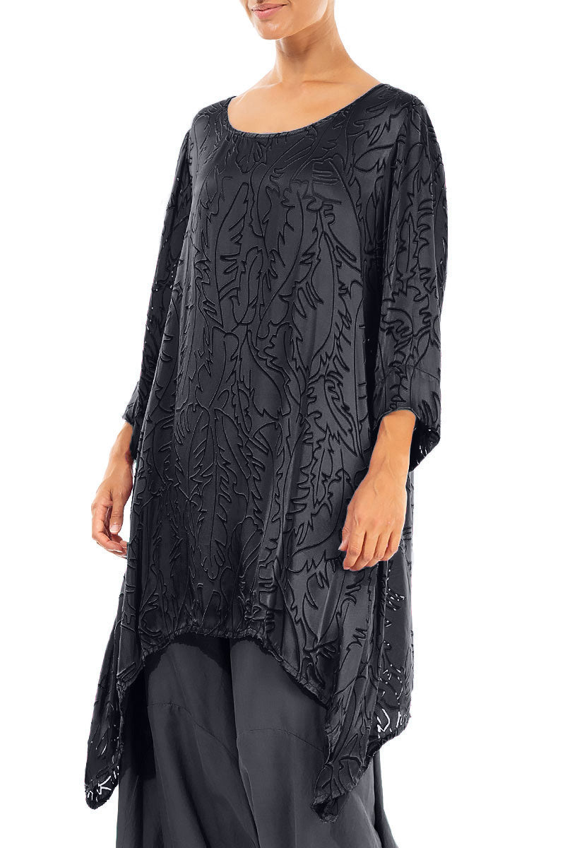 Dropped Edge Slate Devoré Feather Silk Tunic