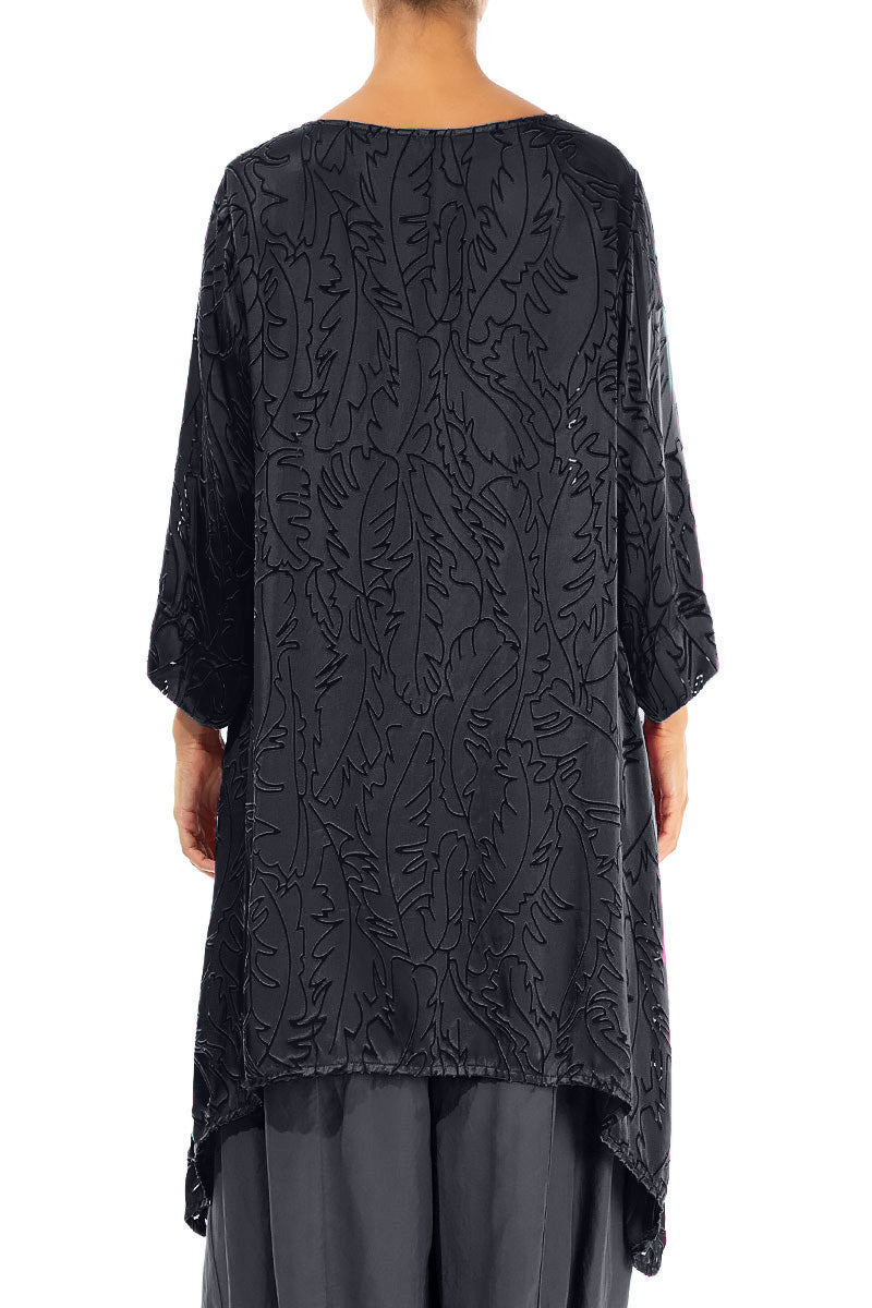 Dropped Edge Slate Devoré Feather Silk Tunic