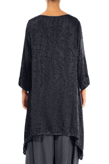 Dropped Edge Slate Devoré Feather Silk Tunic