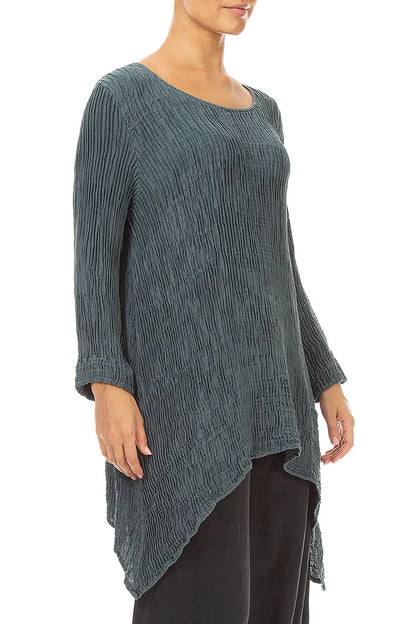 Dropped Edge Slate Plissé Silk Tunic 3