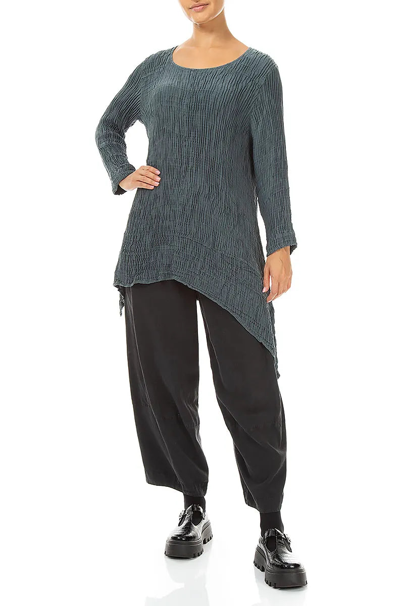 Dropped Edge Slate Plissé Silk Tunic 4