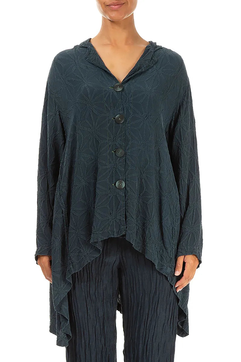 Dropped Edge Textured Dark Teal Green Silk Jacket 1