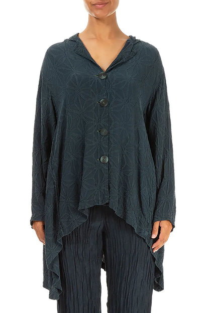 Dropped Edge Textured Dark Teal Green Silk Jacket 1