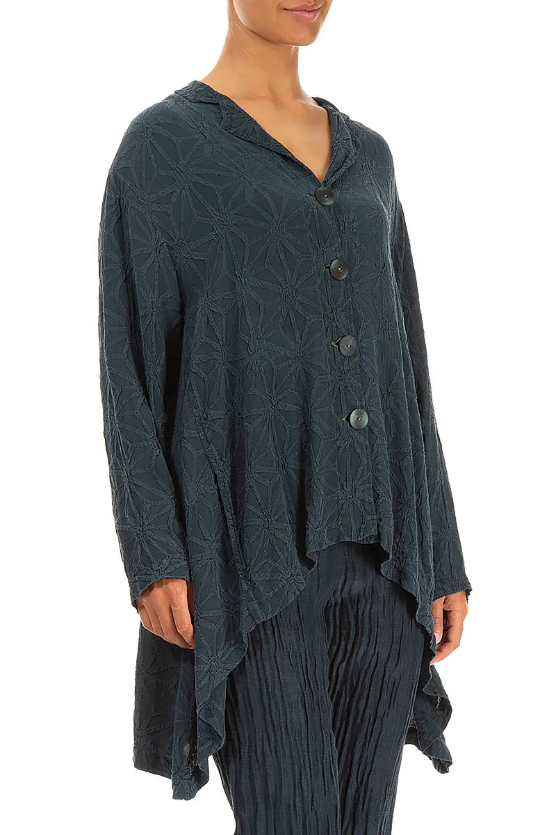 Dropped Edge Textured Dark Teal Green Silk Jacket 3