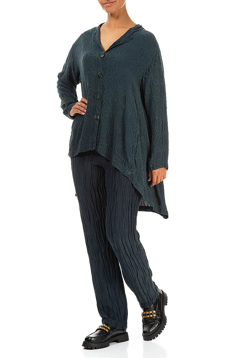 Dropped Edge Textured Dark Teal Green Silk Jacket 4