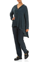 Dropped Edge Textured Dark Teal Green Silk Jacket 4