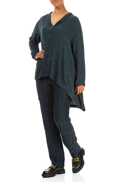 Dropped Edge Textured Dark Teal Green Silk Jacket 4