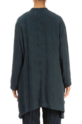 Dropped Edge Textured Dark Teal Green Silk Jacket 2