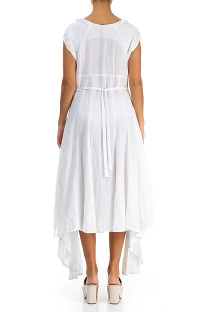 Dropped Sides White Linen Dress 2