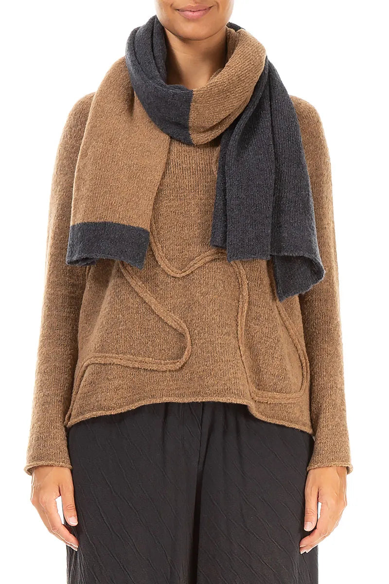 Dual Dark Grey &amp; Caramel Wool Scarf 1