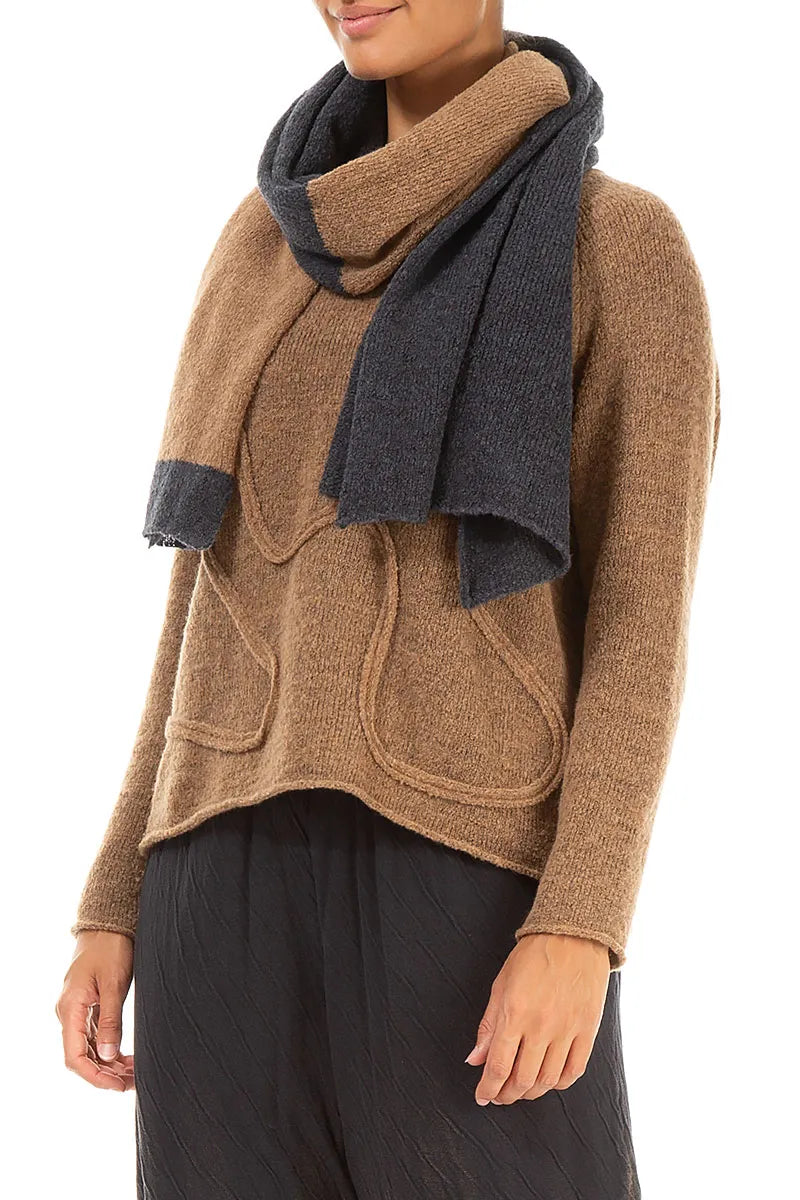 Dual Dark Grey &amp; Caramel Wool Scarf 3