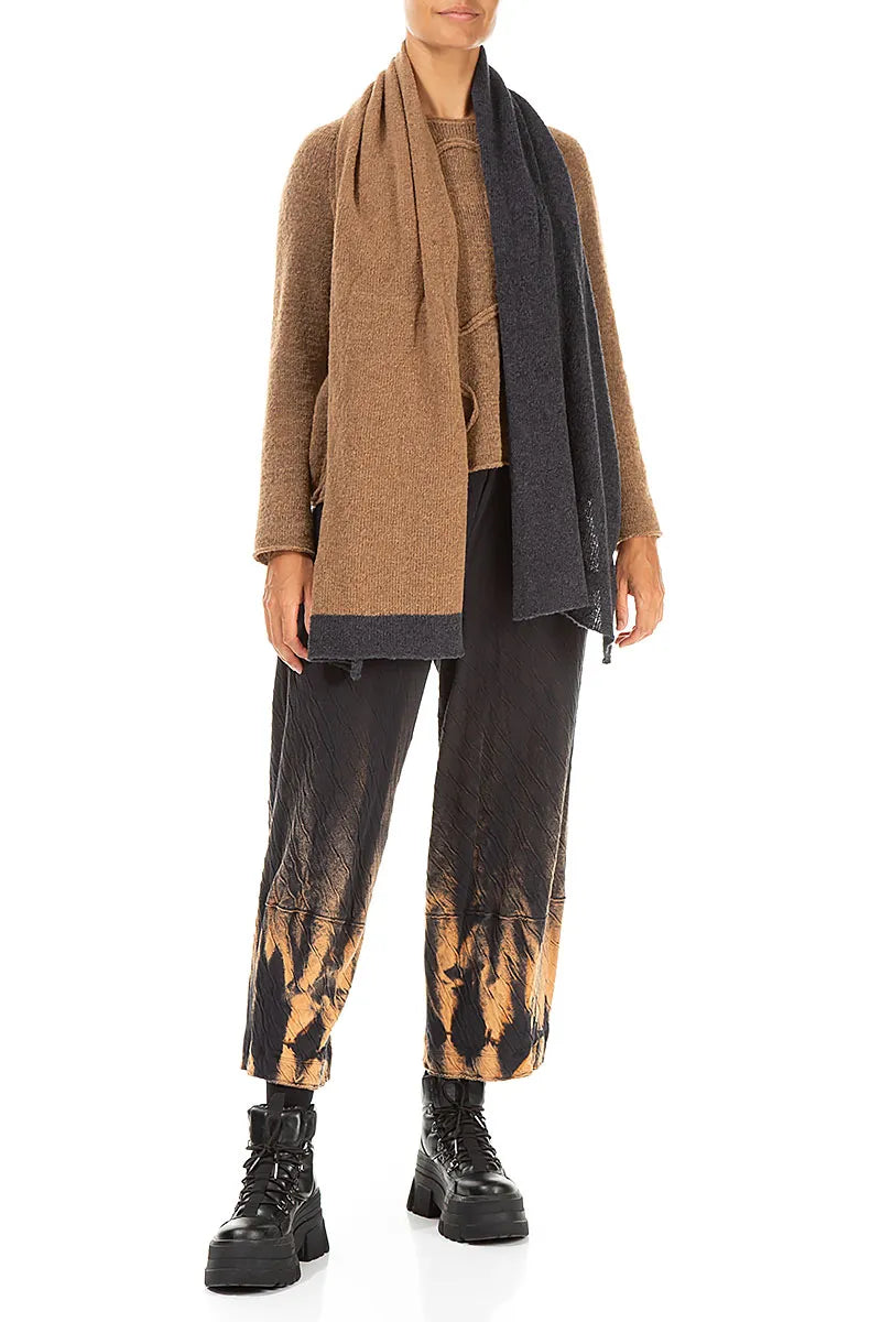 Dual Dark Grey &amp; Caramel Wool Scarf 2