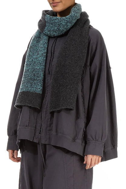 Dual Dark Grey &amp; Mélange Teal Wool Scarf 3
