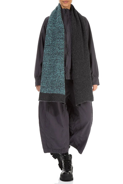 Dual Dark Grey &amp; Mélange Teal Wool Scarf 2