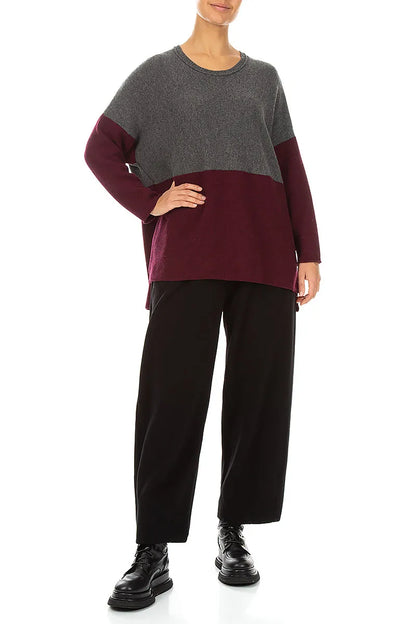 Dual Grey &amp; Deep Red Merino Wool Sweater 4