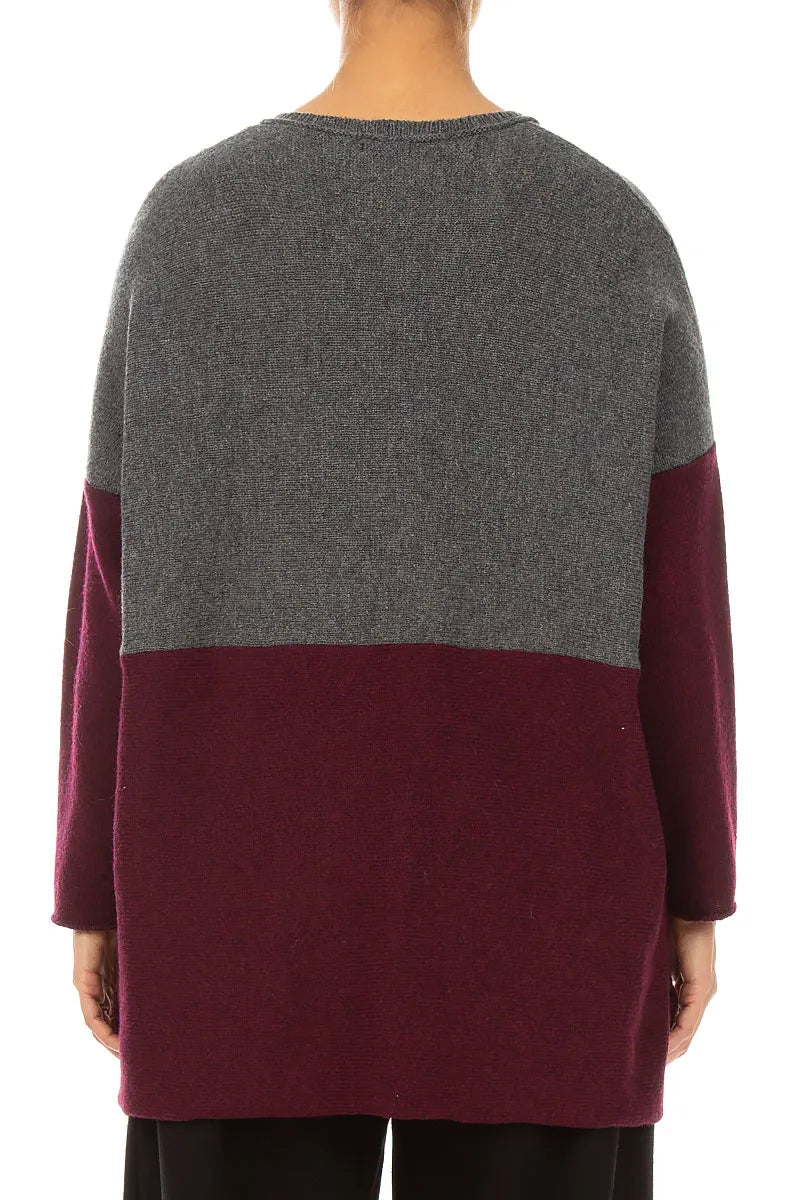 Dual Grey &amp; Deep Red Merino Wool Sweater 2