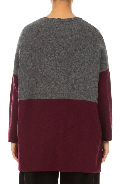 Dual Grey &amp; Deep Red Merino Wool Sweater 2