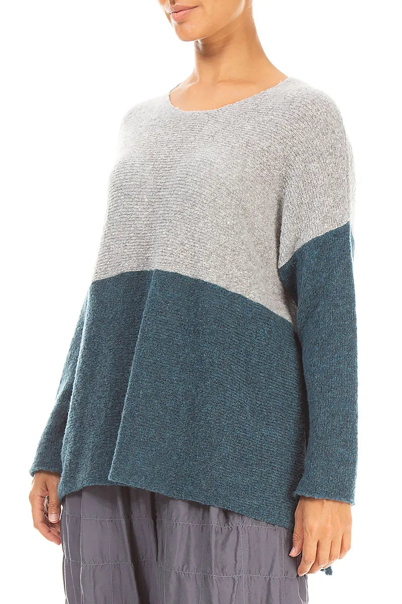Dual Light Grey &amp; Teal Wool Sweater