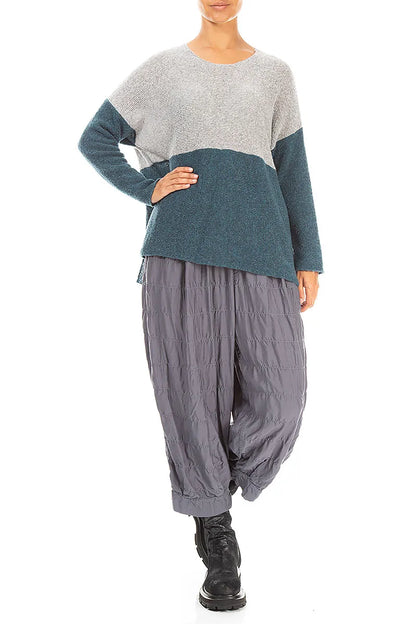Dual Light Grey &amp; Teal Wool Sweater