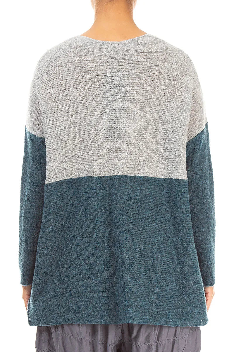 Dual Light Grey &amp; Teal Wool Sweater