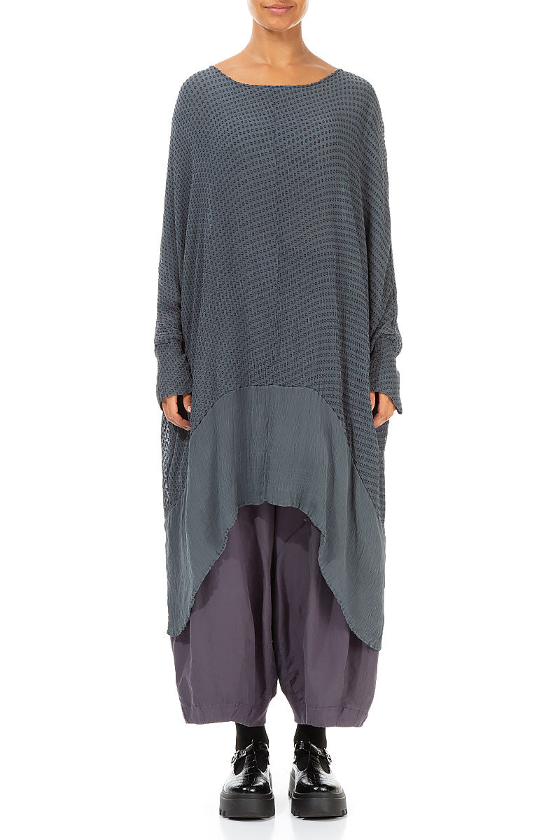 Dual Longer Edges Dotty Grey Silk Tunic