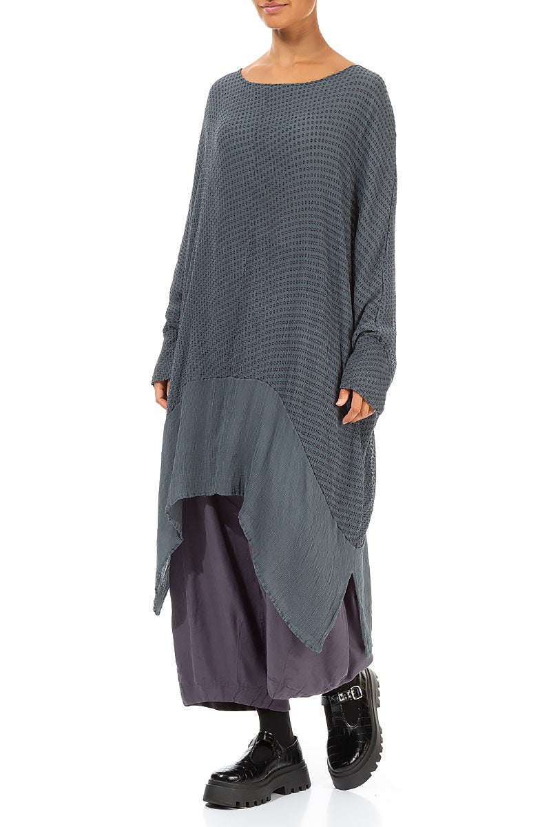 Dual Longer Edges Dotty Grey Silk Tunic