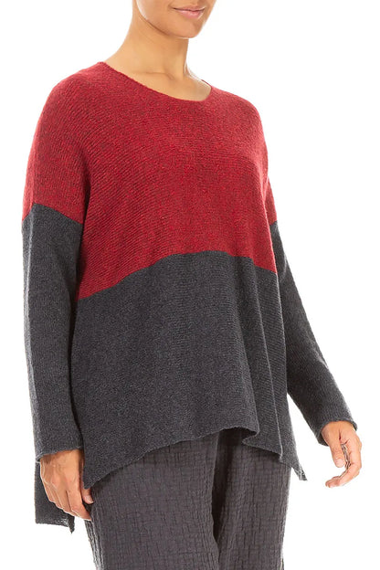Dual Ruby Red &amp; Dark Grey Wool Sweater 3