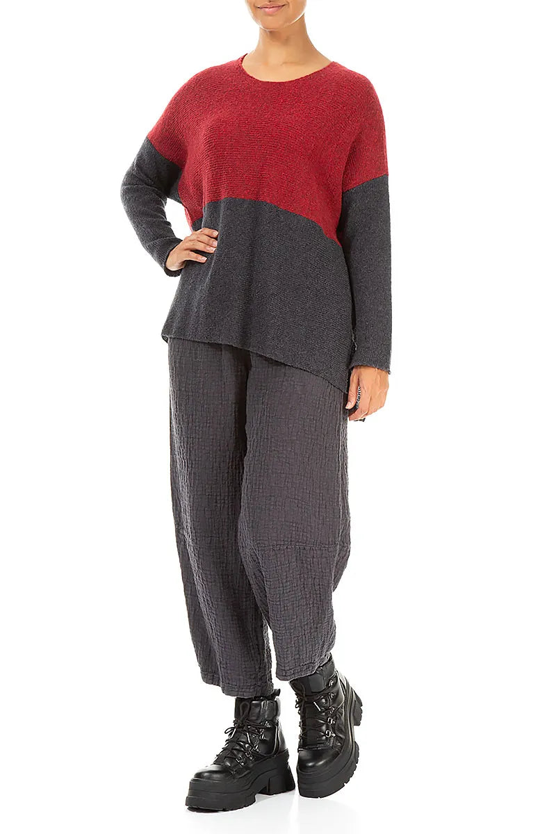 Dual Ruby Red &amp; Dark Grey Wool Sweater 4