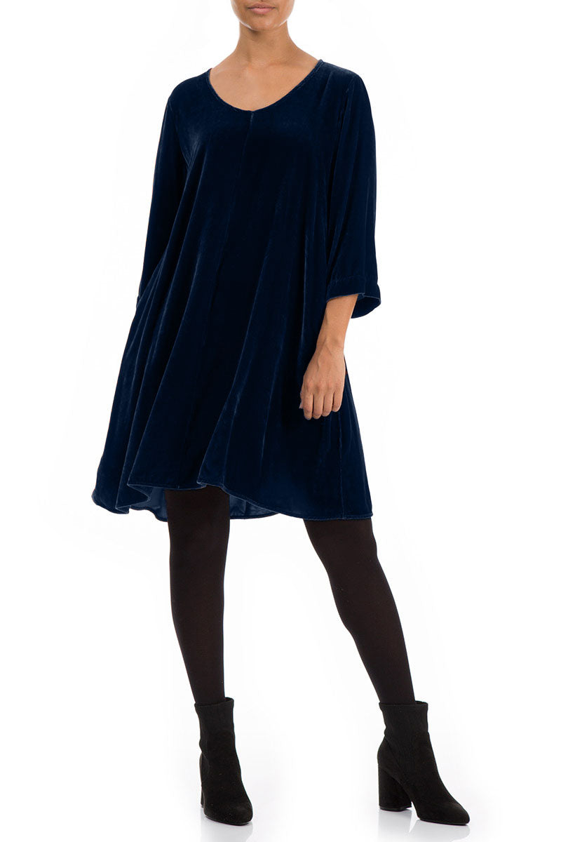 Elegant Azure Silk Velvet Dress