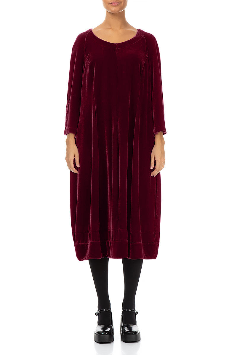 Elegant Balloon Claret Silk Velvet Dress