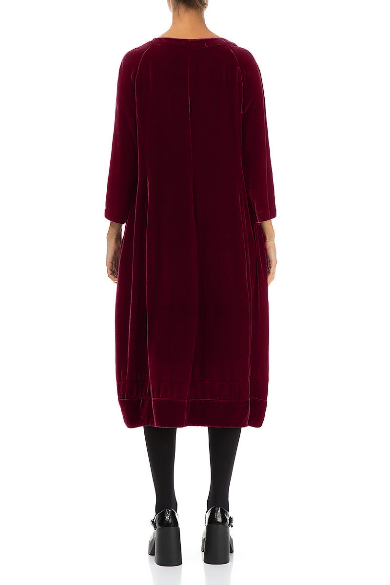 Elegant Balloon Claret Silk Velvet Dress