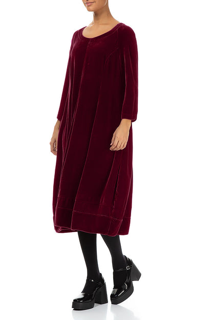 Elegant Balloon Claret Silk Velvet Dress