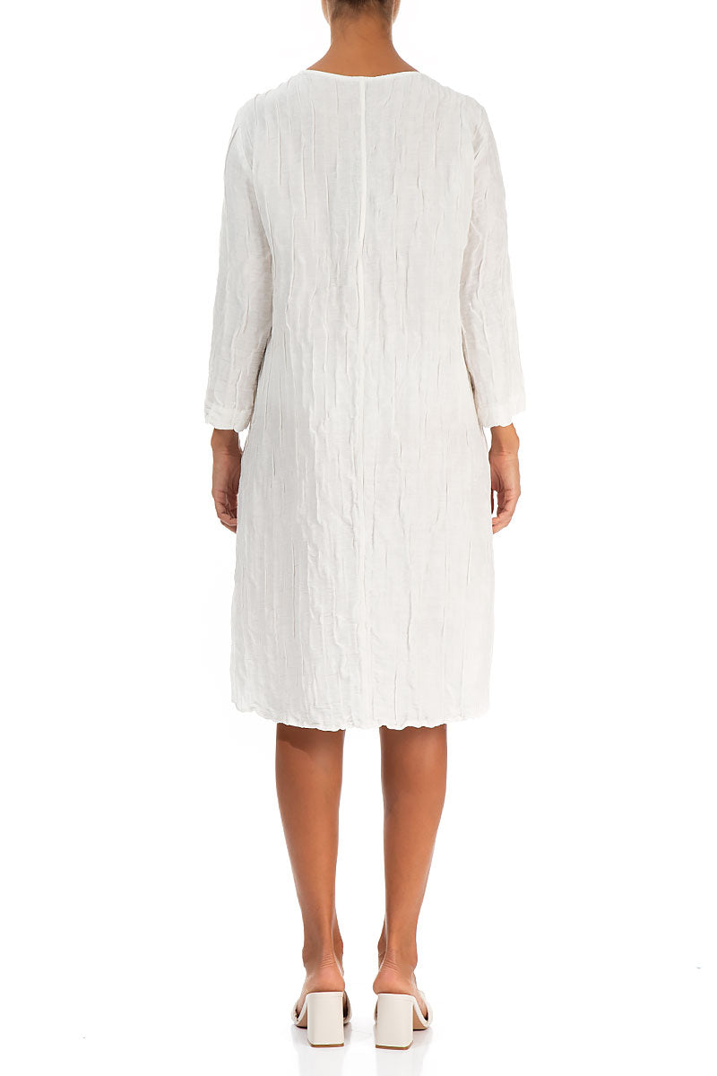 Elegant Crinkled White Silk Linen Dress