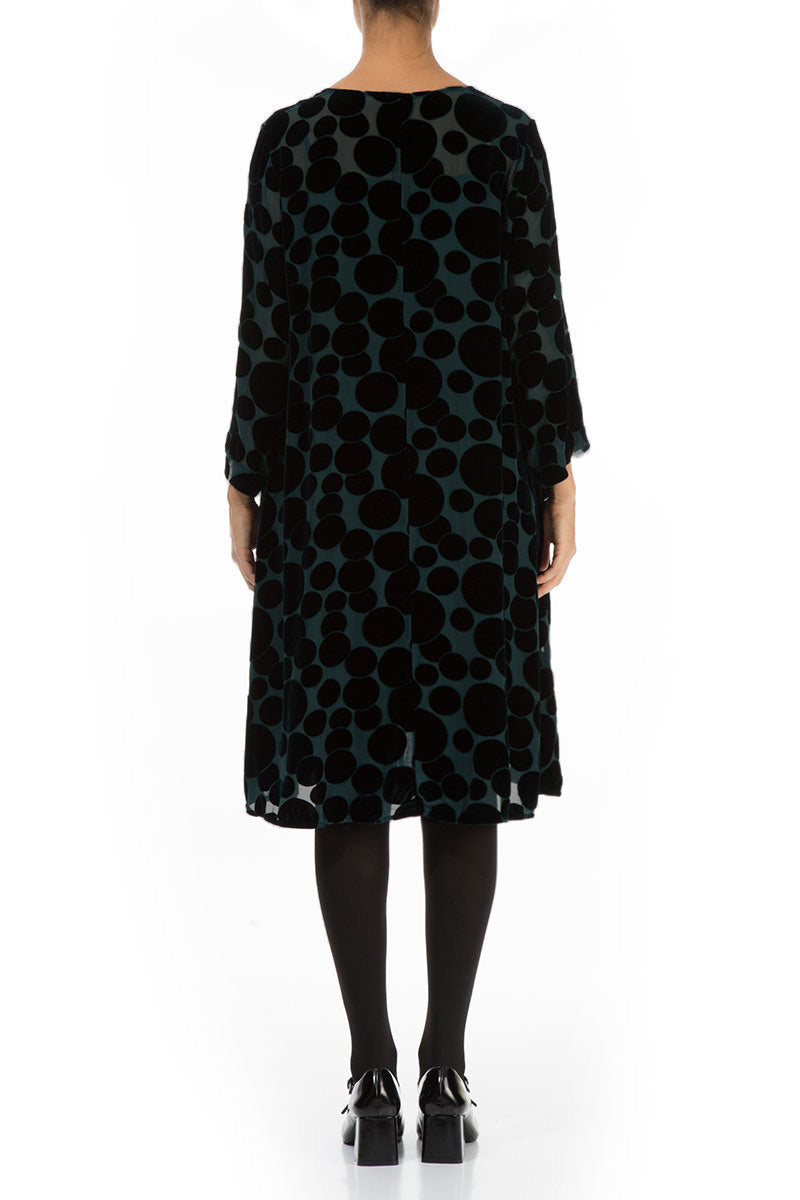 Elegant Devoré Bubbles Peacock Silk Velvet Dress