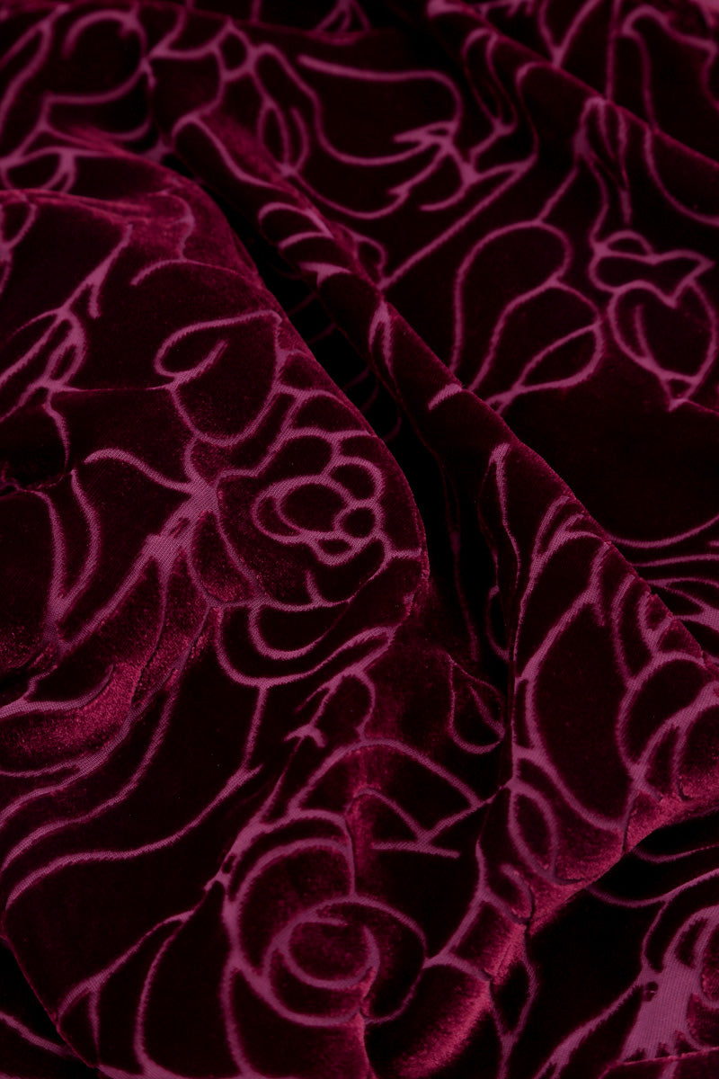 Elegant Devoré Roses Magenta Silk Velvet Dress