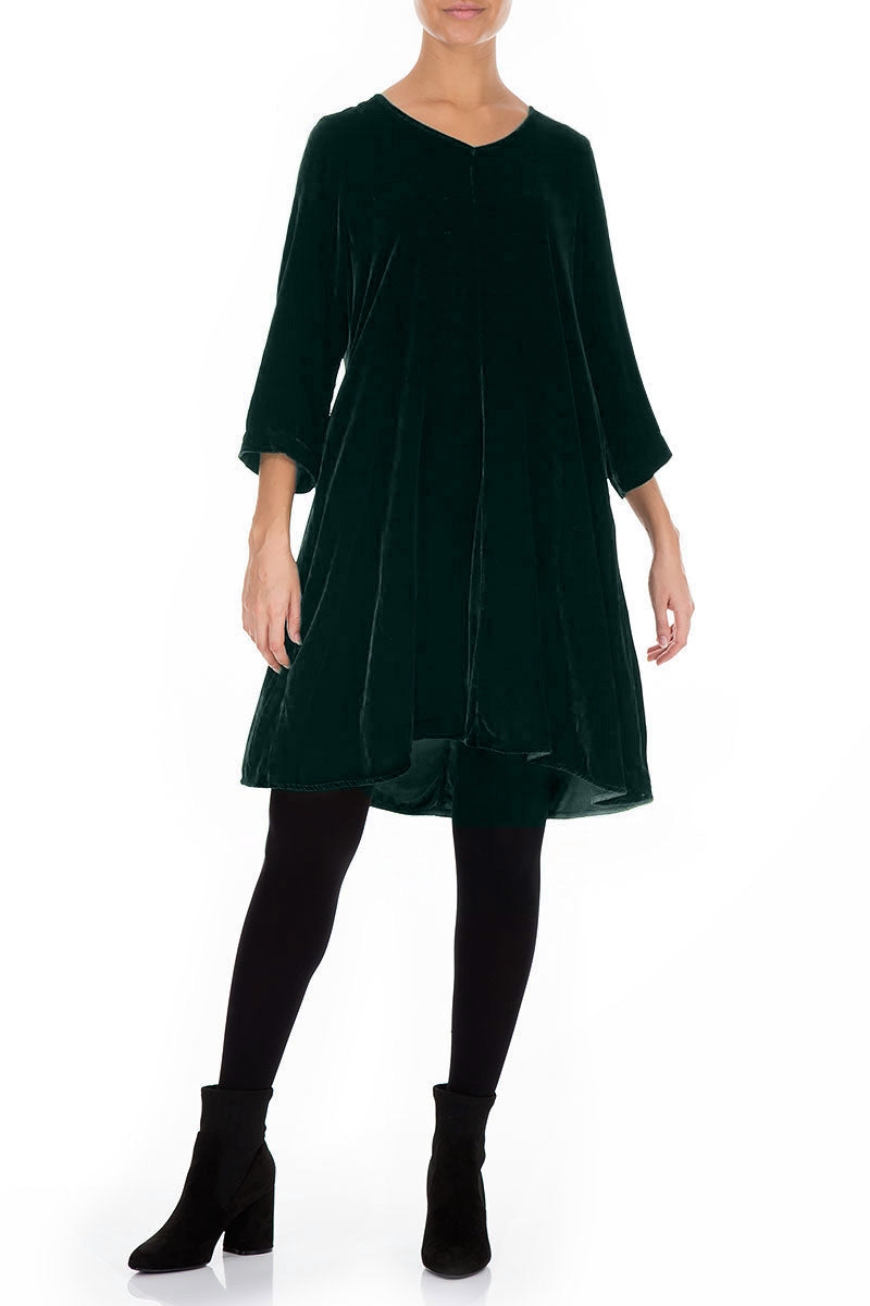 Elegant Emerald Silk Velvet Dress