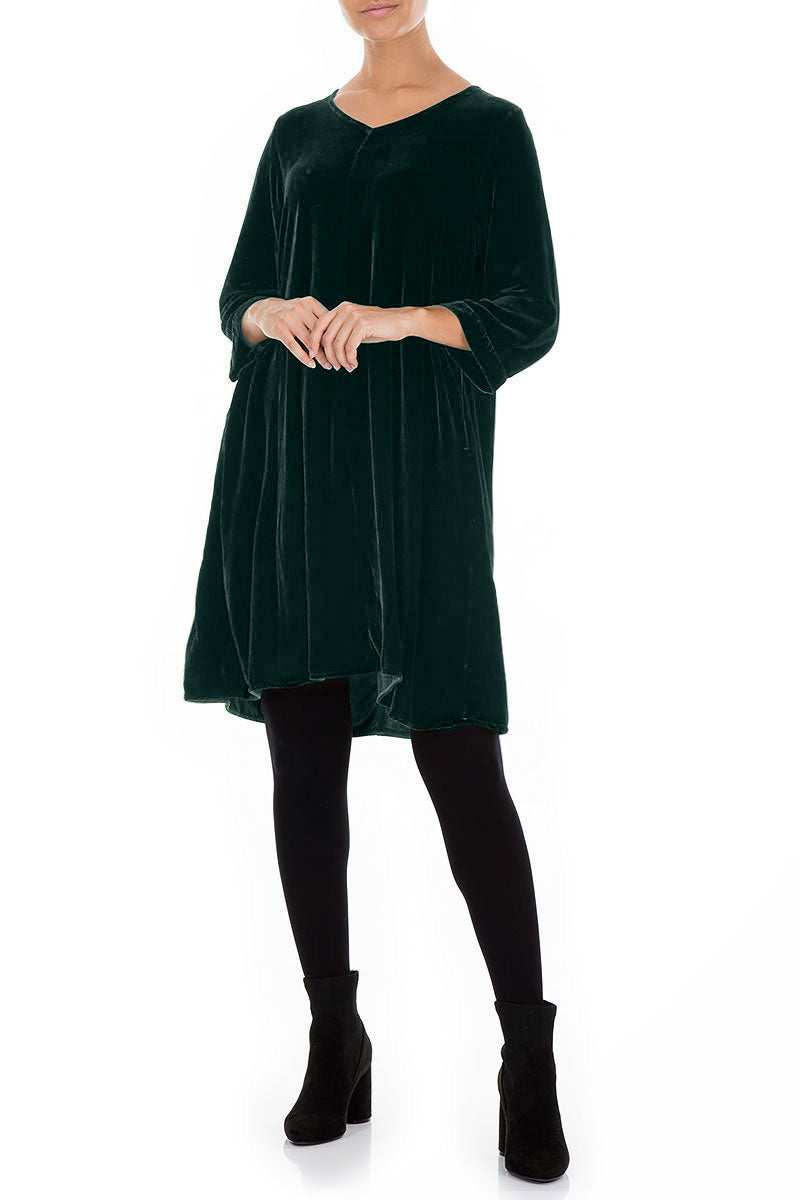 Elegant Emerald Silk Velvet Dress